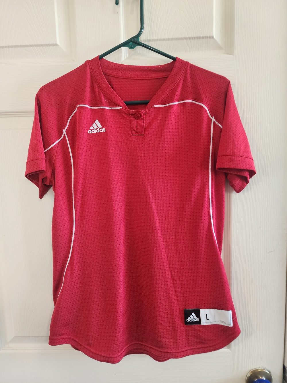 adidas Red Short-Sleeve Sports Jersey with White Piping